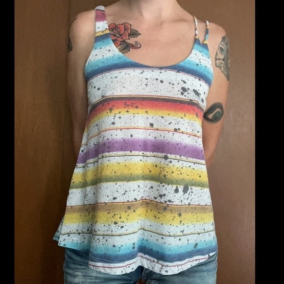 Seneca Rising PacSun Tank Rainbow Striped Flowy Top M Medium - Picture 10 of 11